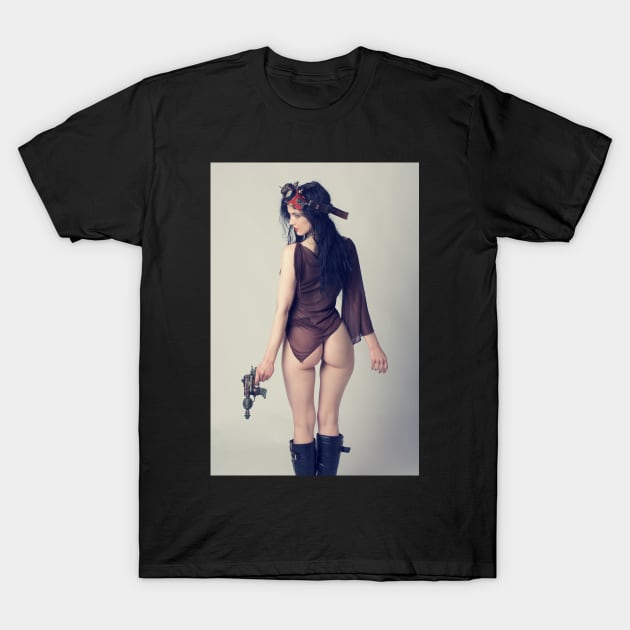 Girl with steampunk gun back to viewer T-Shirt by jcreation